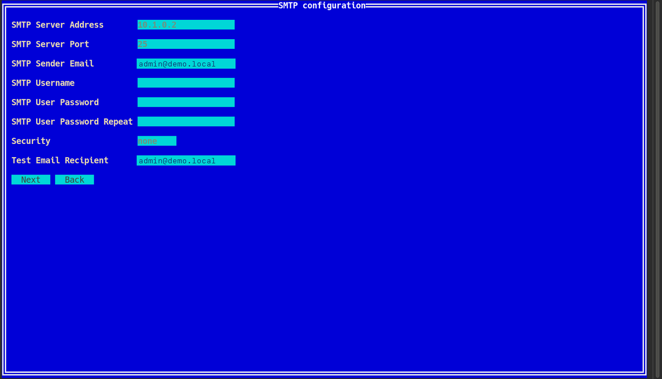 Экран настройки SMTP